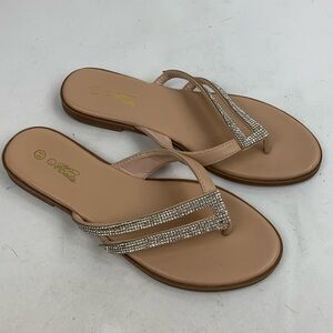 💰Bundle 3/$30 Mata Sandals Alexa Rhinestone sparkle strap Toe thong Nude 8.5